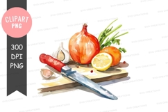 Fresh vegetables and knife clipart png Product Image 1