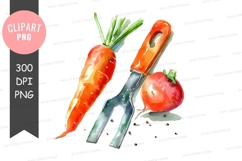 Garden tools and vegetables clipart png Product Image 1