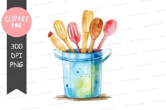 Colorful kitchen utensils in a blue container Product Image 1