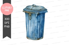 Blue metal trash can clipart png Product Image 1