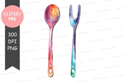 Colorful spoon and fork clipart png Product Image 1