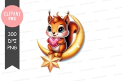 Cute squirrel holding a heart on a crescent moon clipart png Product Image 1