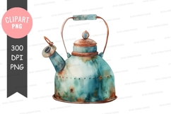 Vintage blue teakettle clipart png Product Image 1