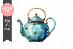 Blue ceramic teapot with jewel accents Product Image 1