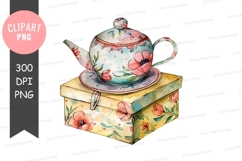 Floral teapot on box clipart png Product Image 1