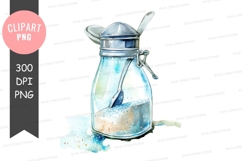 Blue watercolor jar with spoon clipart png Product Image 1