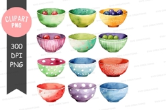 Colorful bowls with fruits clipart png Product Image 1