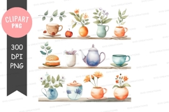 Watercolor kitchen shelves clipart png Product Image 1