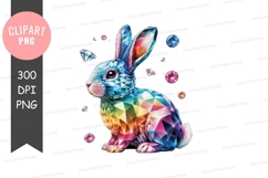 Rainbow gemstone rabbit clipart png Product Image 1