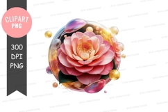 Elegant lotus flower in golden bubbles clipart png Product Image 1