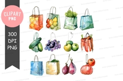 Fresh produce in shopping bags clipart png Product Image 1