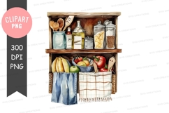 Kitchen pantry shelves with fresh produce and cooking essent Product Image 1