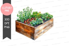 Wooden box filled with fresh vegetables clipart png Product Image 1