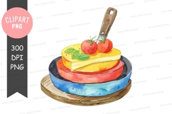 Stack of cooking pans with tomatoes and cheese Product Image 1