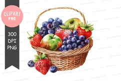 Basket of fresh fruits clipart png Product Image 1