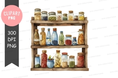 Wooden shelf with varied preserved foods Product Image 1