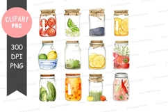 Assorted preserved foods in jars clipart png Product Image 1