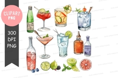 Assorted cocktails and ingredients clipart png Product Image 1