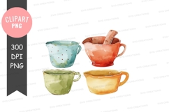 Four colorful tea cups clipart png Product Image 1