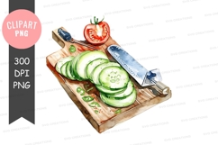 Fresh vegetables on cutting board clipart png Product Image 1