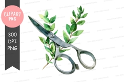 Scissors with greenery clipart png Product Image 1