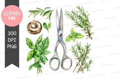 Herbs and kitchen scissors clipart png Product Image 1