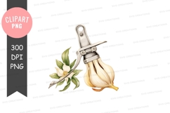 Garlic press with garlic cloves and flower Product Image 1