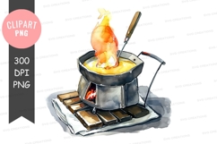 Fondue pot with burning cheese clipart png Product Image 1