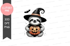 Halloween sloth with pumpkin clipart png Product Image 1