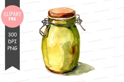 Green glass jar with wooden lid Product Image 1