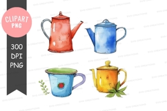 Colorful teapots and mugs clipart png Product Image 1