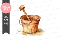 Wooden bucket with ladle clipart png Product Image 1