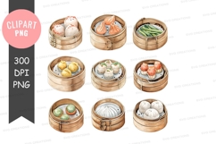 Assorted dim sum in bamboo steamers clipart png Product Image 1