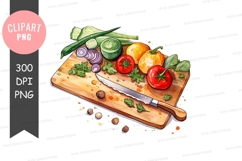 Fresh vegetables on cutting board clipart png Product Image 1