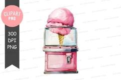 Pink cotton candy ice cream in a vintage display case Product Image 1