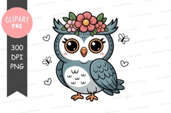 Adorable owl with floral crown clipart png Product Image 1