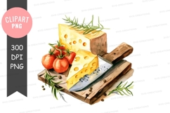 Cheese and tomatoes on a cutting board Product Image 1