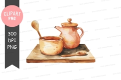 Cozy tea set clipart png Product Image 1