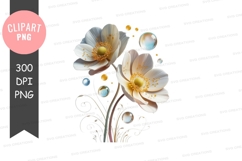 Delicate white flowers with bubbles clipart png Product Image 1