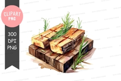 Stack of wood with rosemary clipart png Product Image 1