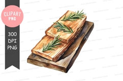 Stack of wooden planks with rosemary Product Image 1