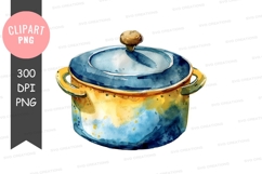 Blue and yellow pot with lid clipart png Product Image 1