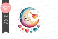 Whimsical moon with hearts clipart png Product Image 1