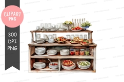 Buffet table with dishes and drinks clipart png Product Image 1