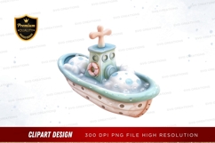 Cartoon boat with bubbles clipart png Product Image 1