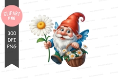 Gnome with daisies clipart png Product Image 1
