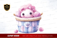 Cute pink bunny in a basket clipart png Product Image 1