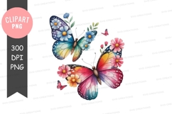 Colorful butterflies with flowers clipart png Product Image 1