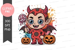Cute devil holding lollipop and pumpkins Product Image 1