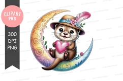 Whimsical otter with heart and hat clipart png Product Image 1